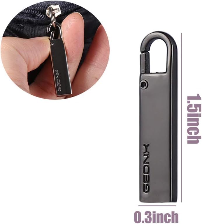 Vazkequ Zipper Pull Tab Replacement Metal Zipper Handle Mend Fixer Easy Use Backpack Zippers Extender Handle Mend Fixer Repair for Suitcase (Black and Silver) - Image 2